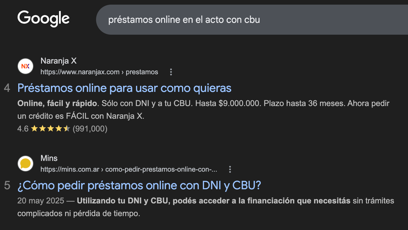 Top 5 para las principales kw de MINS